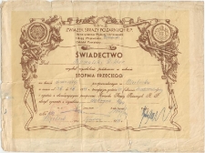 Świadectwo ukończenia strażackiego kursu podstawowego w zakresie trzeciego stopnia, przez Wiktora Kowalskiego,