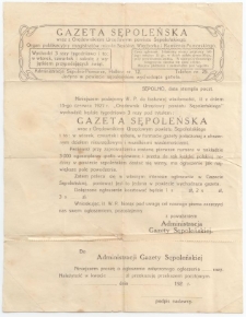 Ogłoszenie reklamowe Administracji Gazety Sępoleńskiej