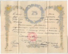 Życzenia z okazji 25-lecia pracy zawodowej Maksymiliana Kasprowicza od Zarządu Centrali Zebelferajn w Sępólnie