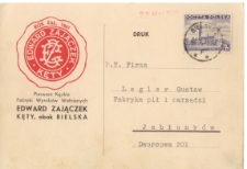 Druk reklamowy Pierwszej Kęckiej Fabryki Wyrobów Wełnianych Edwarda Zajączka - 22.05.1939r. str.1