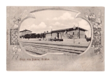 Rok 1902. Pocztówka. Dworzec kolejowy w Unisławiu