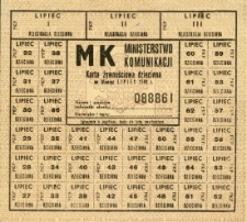1946 rok. Karty żywnościowe: pracownicza, rodzinna i dziecinna wydane przez Ministerstwo Komunikacji dla pracowników kolei.