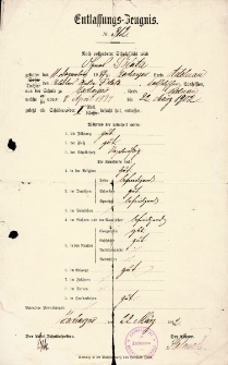 1902. Świadectwo katolickiej szkoły podstawowej w Zacharzewie (zabór pruski)