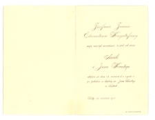 1911. Zaproszenie na ślub Anieli Jury i Jana Kantego Krzysztoforskiego
