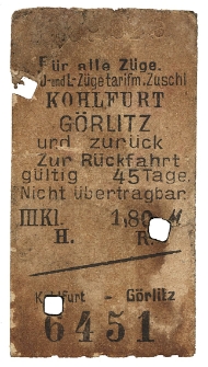 1902. Bilet kolejowy Kohlfurt - Görlitz