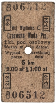 1965. Bilet kolejowy - Węgliniec-Czerwona Woda Płn.