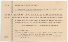 Zaproszenie na jubileusz 25-lecia pracy rektora Kalinowskiego