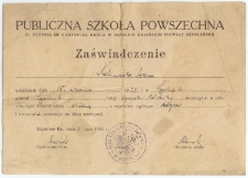 31.07.1945. Zaświadczenie ukończenia siódmej klasy przez Irenę Kalinowską