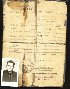 4.02.1946. Certyfikat Karola Skrzypca dotyczący pobytu w obozie koncentracyjnym w Dachau