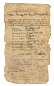 2.12.1944. Świadectwo Aleksandra Szczepańskiewgo o ukończeniu kursu przedszkoleniowego dla podoficerów
