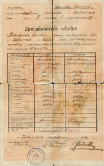 5 lipca 1911. Zawiadomienie szkolne Stanisław Michałowicz
