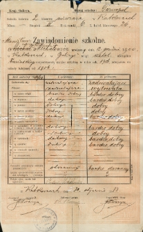 4 lipca 1913. Zawiadomienie szkolne Szkoły Ludowej w Kutkowcach