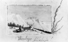 Narysowana kartka pocztowa z napisem "Wesołego Alleluja".