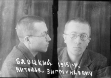 Fotografia więzienna; napis: "Witold Zygmuntowicz Błocki 1915 r."