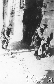 Żołnierze radzieccy szukają min w wyzwolonym Lwowie.