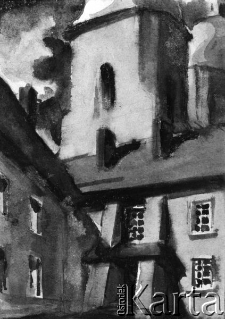 Obrazek namalowany farbami - fragment budynku, prawdopodobnie jest to praca wykonana przez Zygmunta Wzorka podczas pobytu na zsyłce w Namanganie.