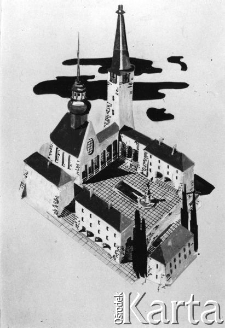 Zamek - obrazek wykonany farbami i tuszem, prawdopodobnie jest to praca wykonana przez Zygmunta Wzorka podczas pobytu na zsyłce w Namanganie.