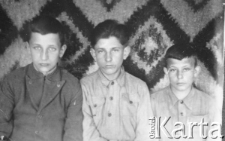 Przyjaciele z Rakitianki. Od lewej: Jędrek Wandurski, Władek Orzech i Renio Sowa. Zdjęcie wykonane zimą 1945 roku.