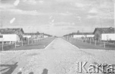 Aleja gen. Władysława Sikorskiego w obozie dla internowanych polskich żołnierzy, widok od strony wejścia do obozu.