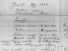 Notatka sporządzona prawdopodobnie przez osobę deportowaną do ZSRR: "Pamiętać: Jadwisia umarła 27 lipca 1942, Babcia umarła 8 sierpnia 1942, Tadzio umarł 17 sierpnia 1942, Mamusia umarła 25 grudnia 1943 r., Ciocia umarła 26 lutego 1944 r., Tadzio zawsze dotrzymywał słowa, czego się podjął musiał wykonać".