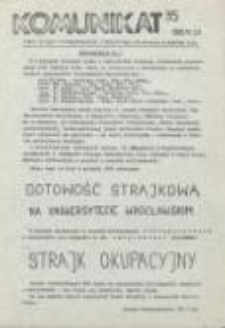 Komunikat. Pismo Zarządu Uniwersyteckiego Niezależnego Zrzeszenia Studentów U[niwersytetu] Wr[ocławskiego], nr 35