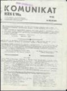 Komunikat NZS UWr. Pismo Zarządu Uniwersyteckiego Niezależnego Zrzeszenia Studentów Uniwersytetu Wrocławskiego, nr 5(53)