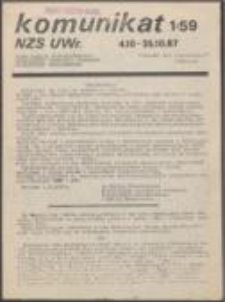Komunikat NZS UWr. Pismo Zarządu Uniwersyteckiego Niezależnego Zrzeszenia Studentów Uniwersytetu Wrocławskiego, nr 1(59)