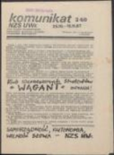 Komunikat NZS UWr. Pismo Zarządu Uniwersyteckiego Niezależnego Zrzeszenia Studentów Uniwersytetu Wrocławskiego, nr 2(60)