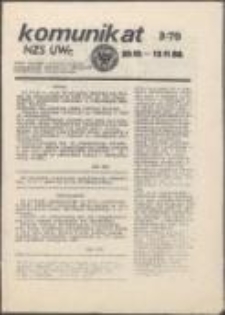 Komunikat NZS UWr. Pismo Zarządu Uniwersyteckiego Niezależnego Zrzeszenia Studentów Uniwersytetu Wrocławskiego, nr 3(70)