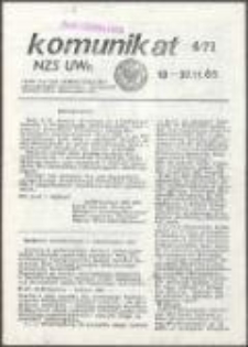 Komunikat NZS UWr. Pismo Zarządu Uniwersyteckiego Niezależnego Zrzeszenia Studentów Uniwersytetu Wrocławskiego, nr 4(71)