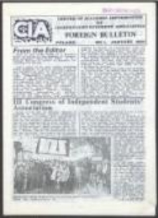 CIA Centrum Informacji Akademickiej Niezależnego Zrzeszenia Student&oacute;w. Serwis informacyjny. Foreign Bulletin, nr 1