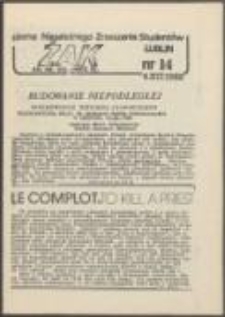 Żak. Pismo Niezależnego Zrzeszenia Student&oacute;w AM, AR, KUL, UMCS, PL, nr 14