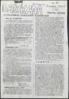 Barykada. Pismo Ruchu Oporu Niezależnego Zrzeszenia Studentów, nr 18